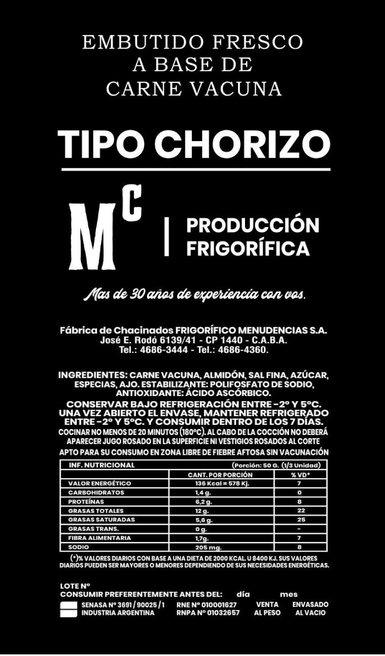 TIPO Chorizo Frigorífico MC